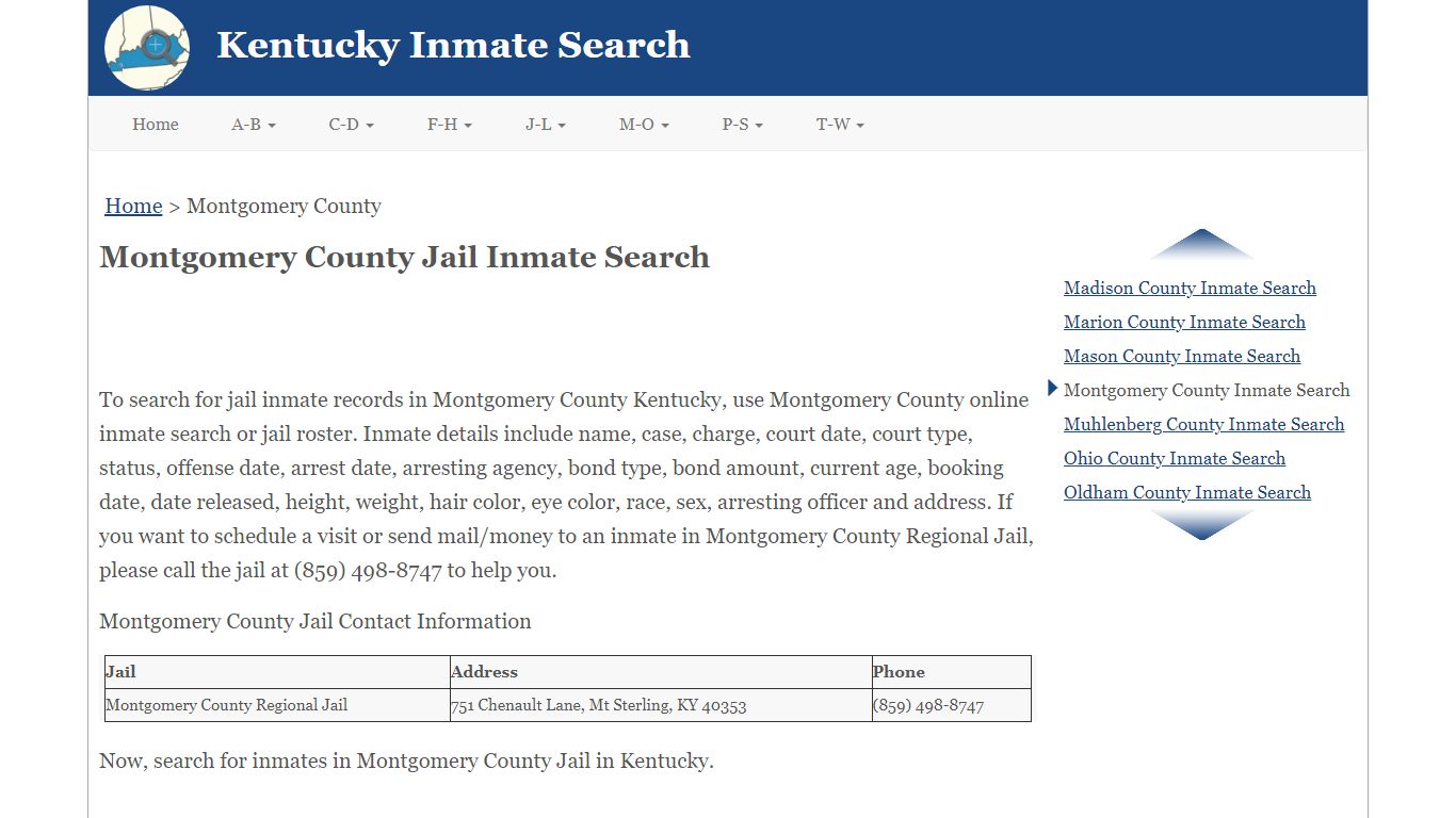 Montgomery County Jail Inmate Search